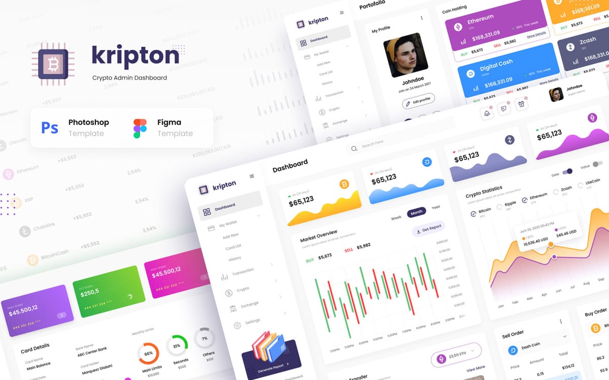 Kripton Admin - Cryptocurrency Dashboard UI Design Template PSD Figma