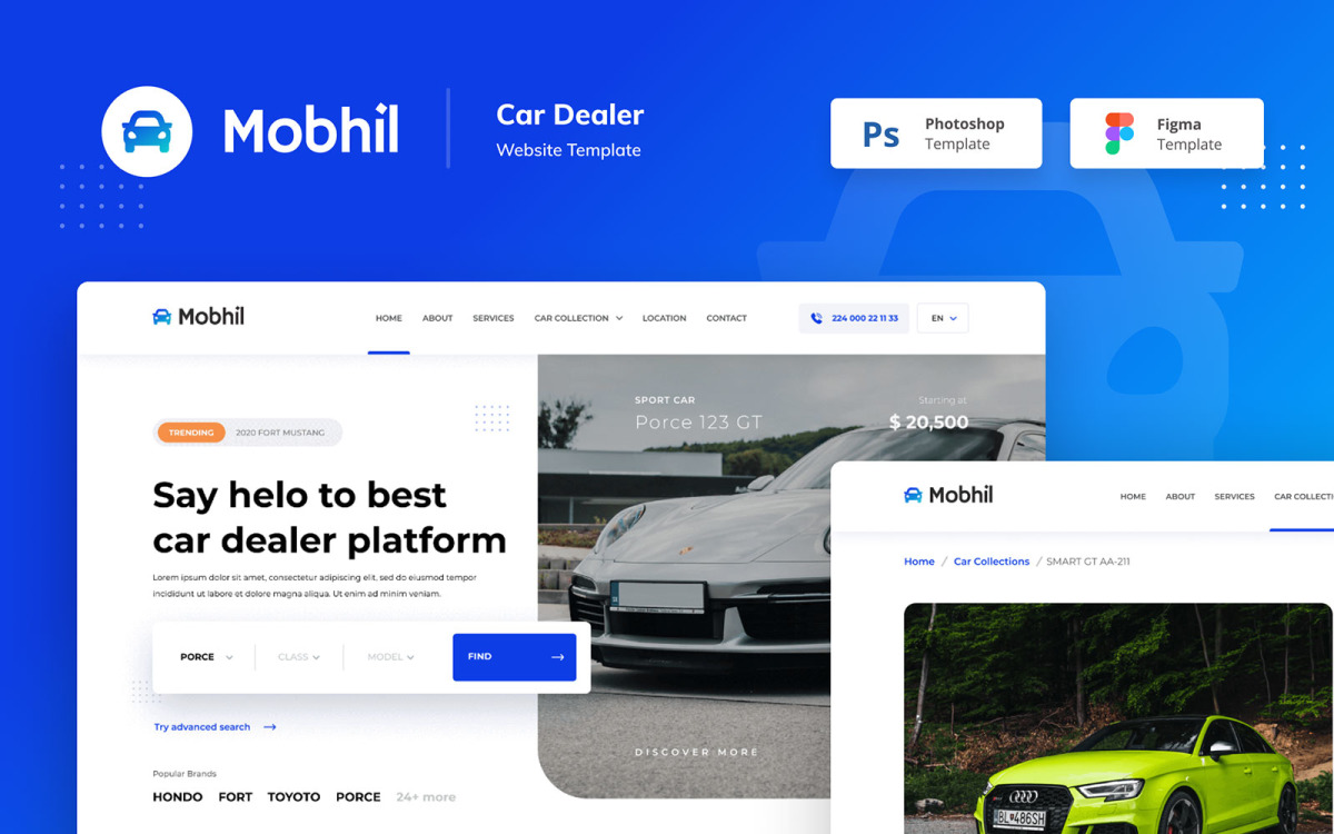 Mobhil - Сайт автосалона Элементы пользовательского интерфейса PSD шаблона  Figma