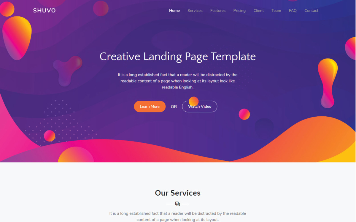 Shuvo Creative Landing Page Template - Templatemonster