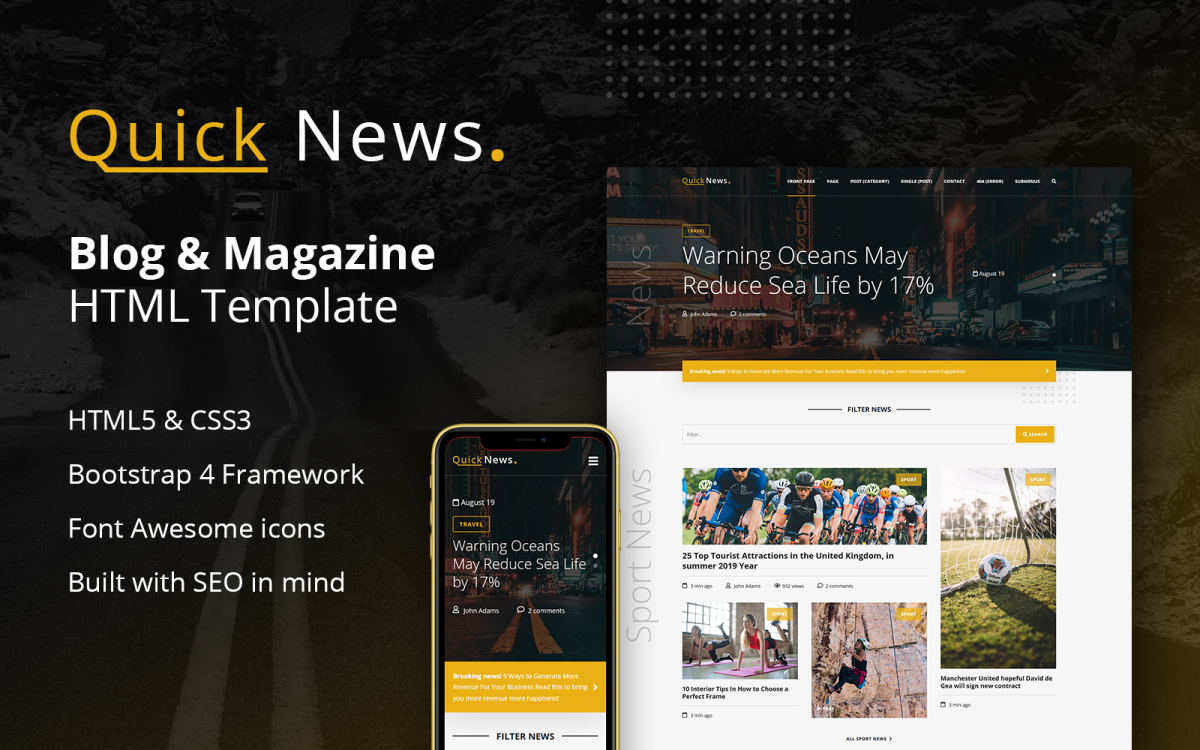 QuickNews - Blog &amp; Magazine Website Template