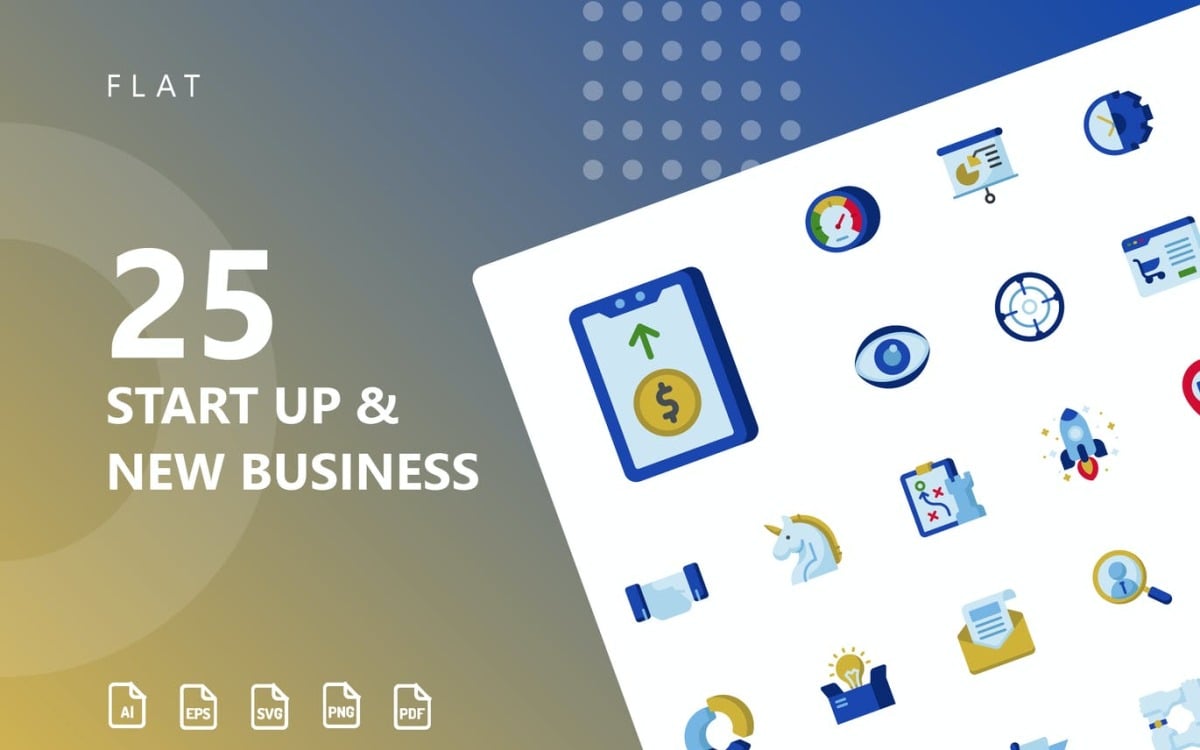 Start Up Business Flat Icon Set Templatemonster