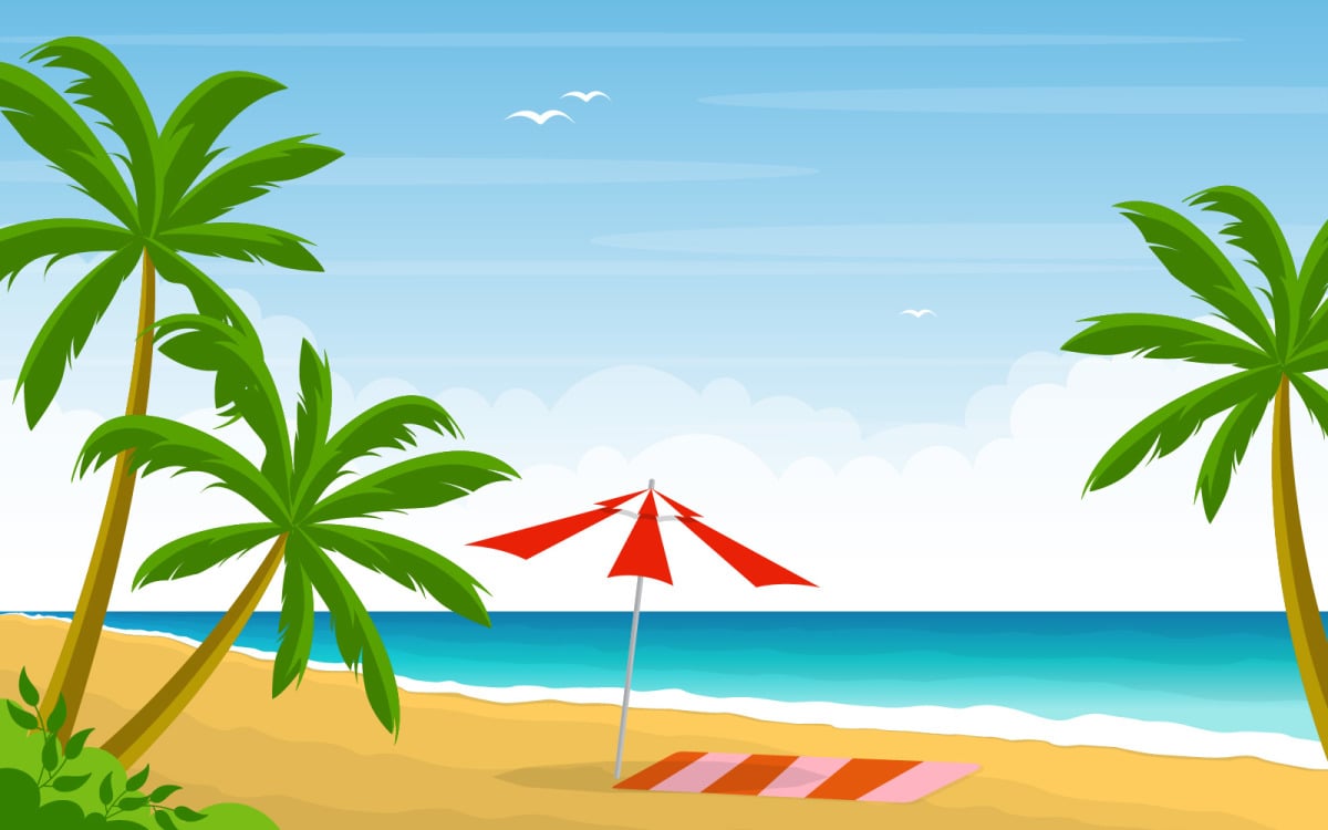 Vacation in Tropical Beach Palm Tree - Illustration, image size:1200x750