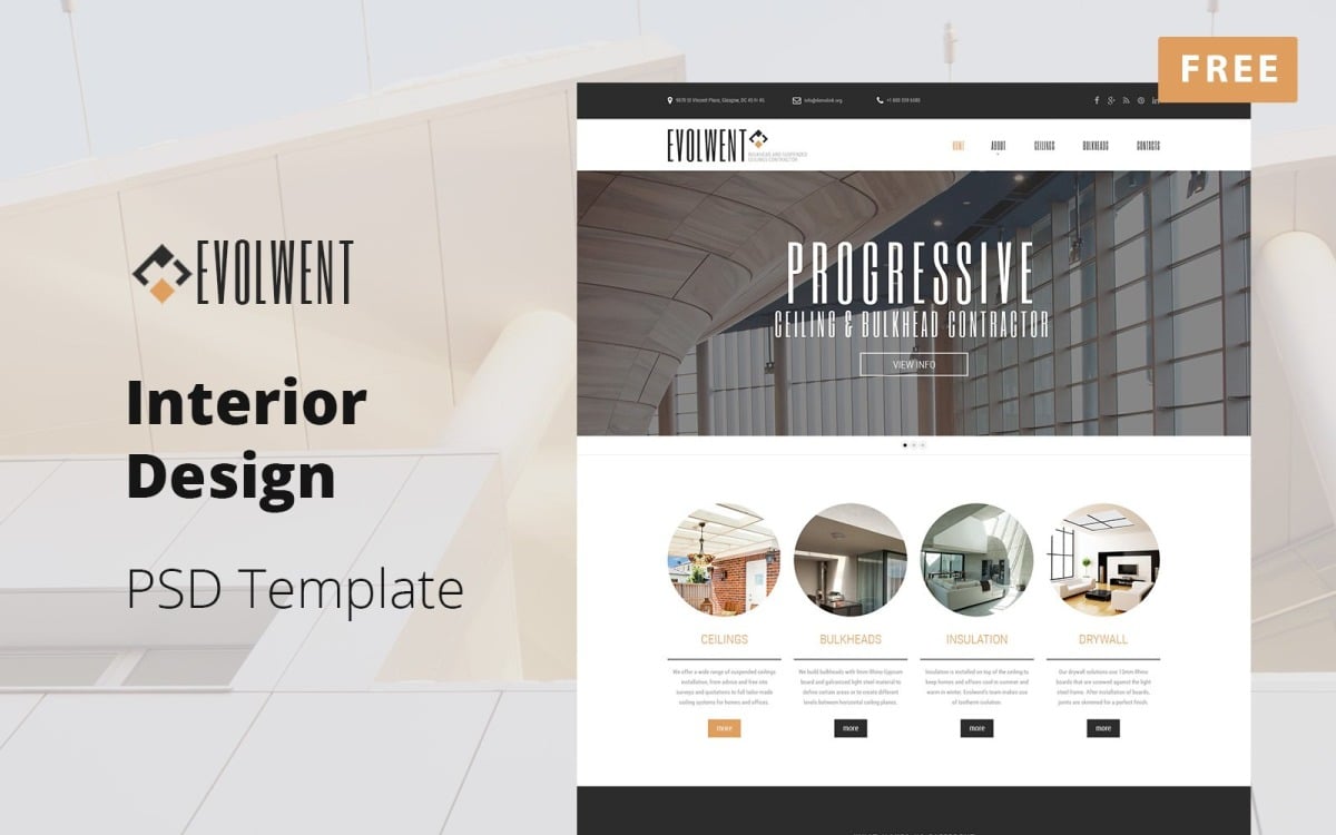 Evolwent Interior Design Website Mockup Free Psd Template