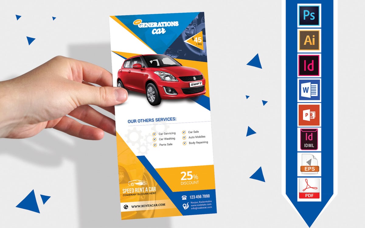 Карточка стойки | Rent A Car DL Flyer Vol-01 - Шаблон фирменного стиля