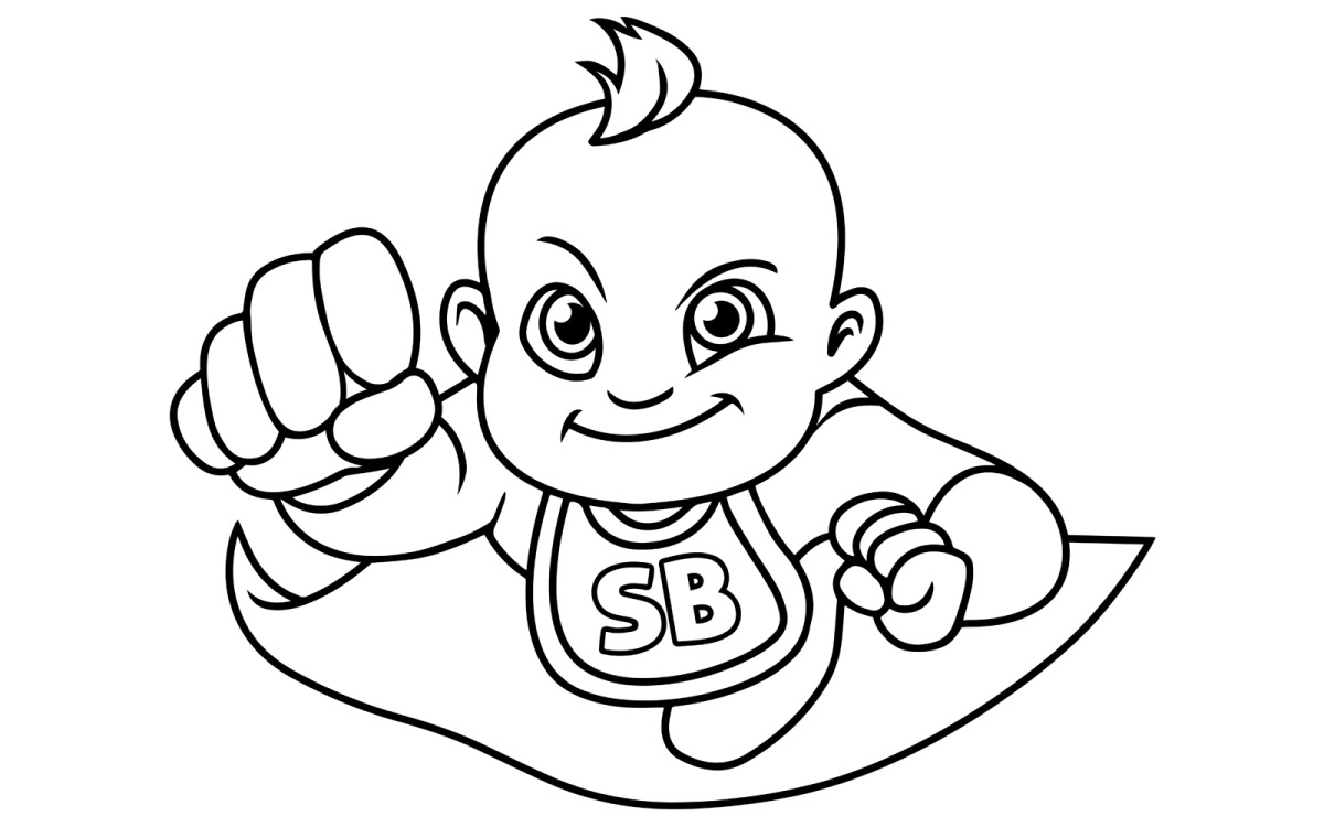 Super Baby Flying Line Art - Illustration - TemplateMonster