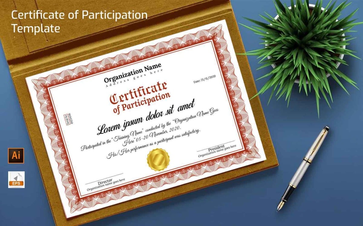 Participation Certificate Template #21 - TemplateMonster With Free Templates For Certificates Of Participation