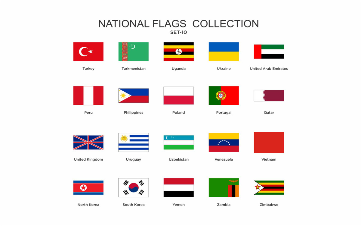 Conjunto de ícones com a bandeira das seleções nacionais para a