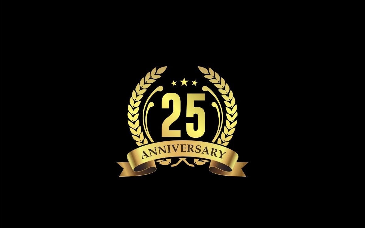 25th Anniversary Logo with Silver Ring Combination Blue Ribbon and Laurel  Wreath. Birthday Vector Template for Celebration, Party Stock Illustration  - Illustration of background, celebrating: 202428871