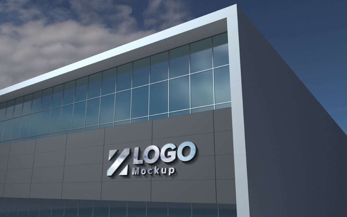 Download Steel Logo Mockup Store Sign Facade Building Product Mockup