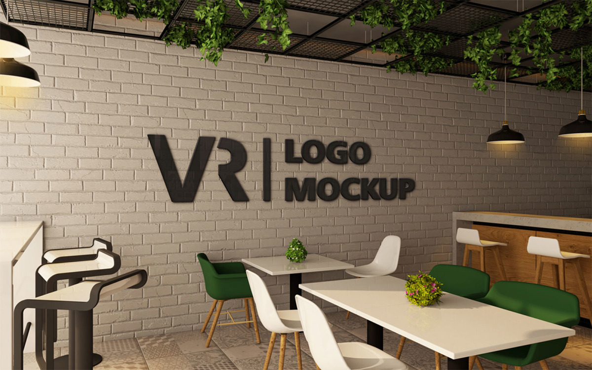 Cafe Wall Logo  - VR product mockup - TemplateMonster