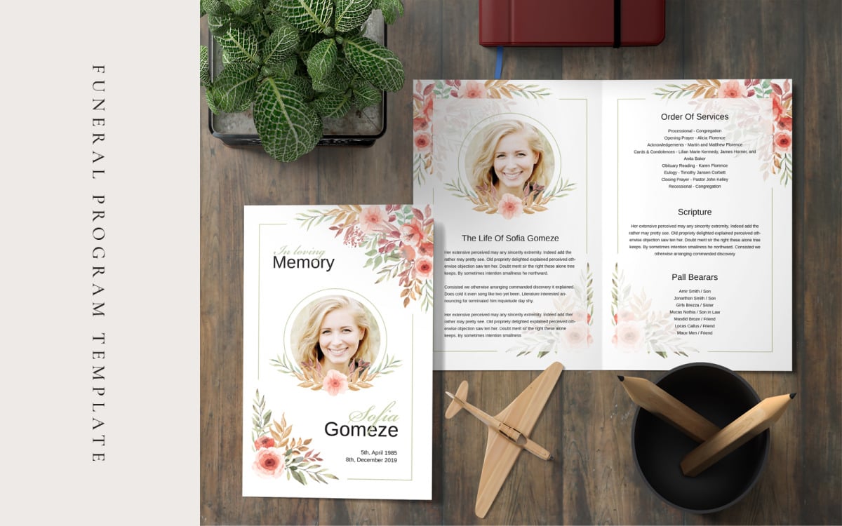 Floral Funeral Program - Corporate Identity Template With Memorial Brochure Template