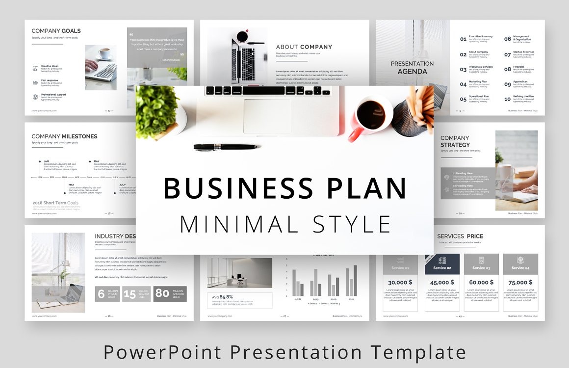 Минимальный стиль Бизнес-план Презентация Шаблон PowerPoint
