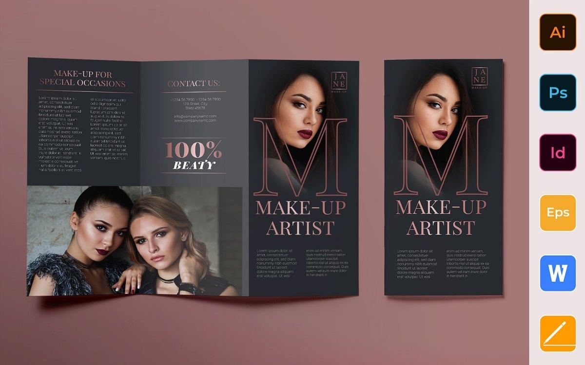 Makeup Artist Brochure Trifold - Corporate Identity Template Throughout Makeup Artist Flyer Template Free