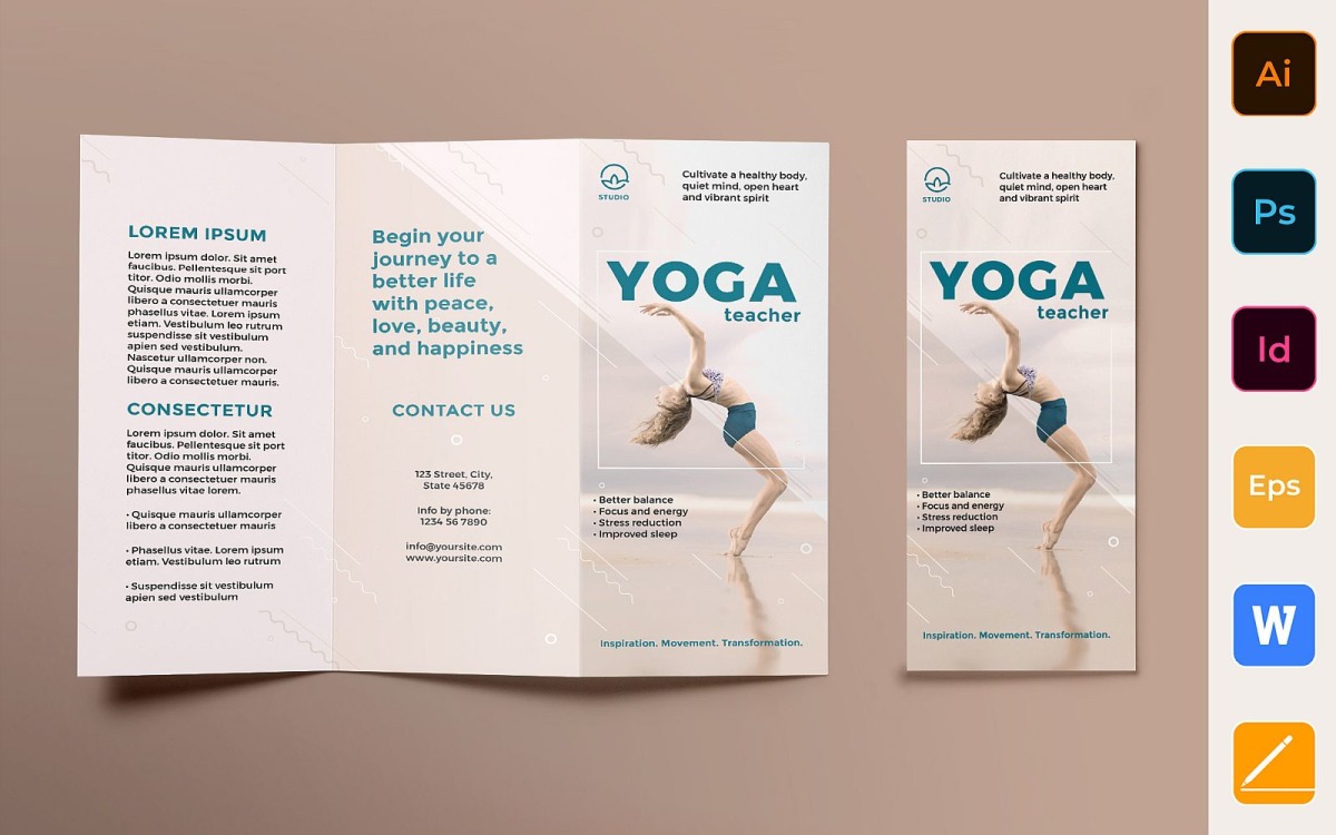 Yoga Instructor Brochure Trifold Corporate Identity Template