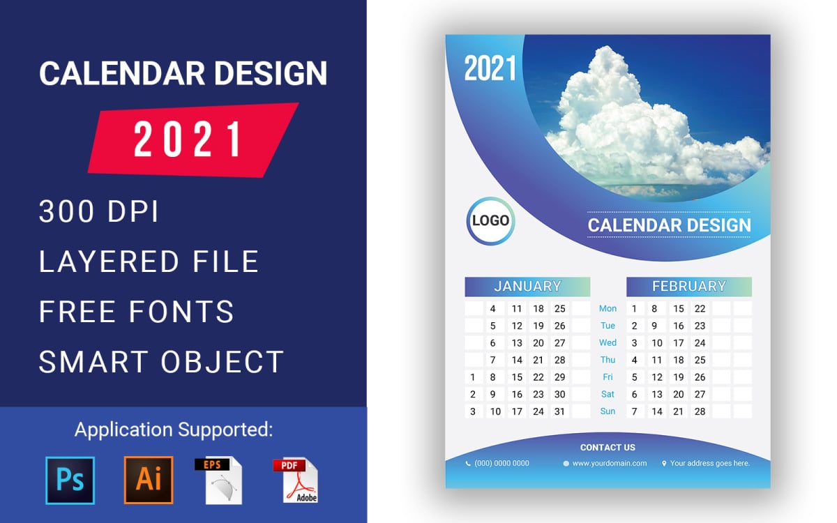 Wall Calendar 2024 Template Design (Ai, EPS, and PDF) - Graphic Reserve