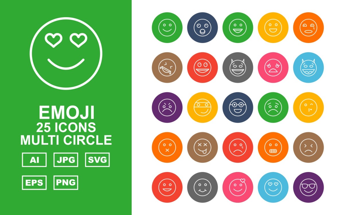 25 Premium Emoji Multi Circle Icon Set - TemplateMonster