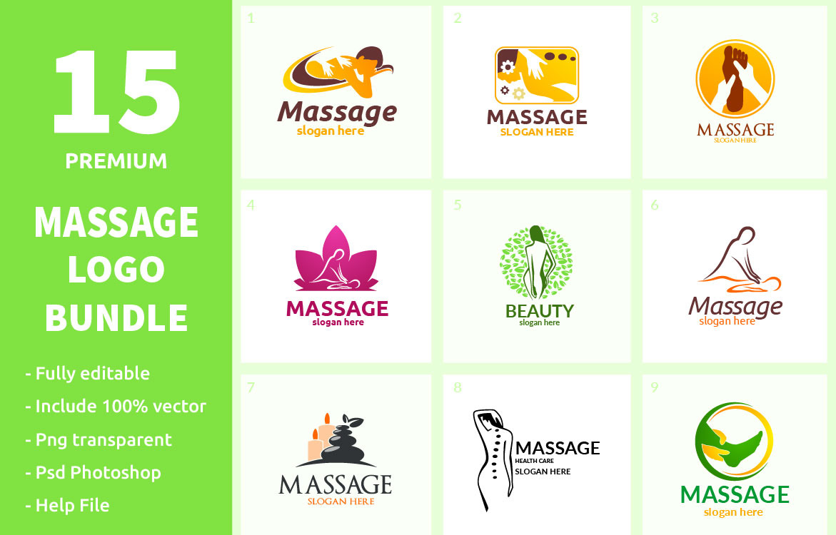 Paquete de 15 logotipos de masajes