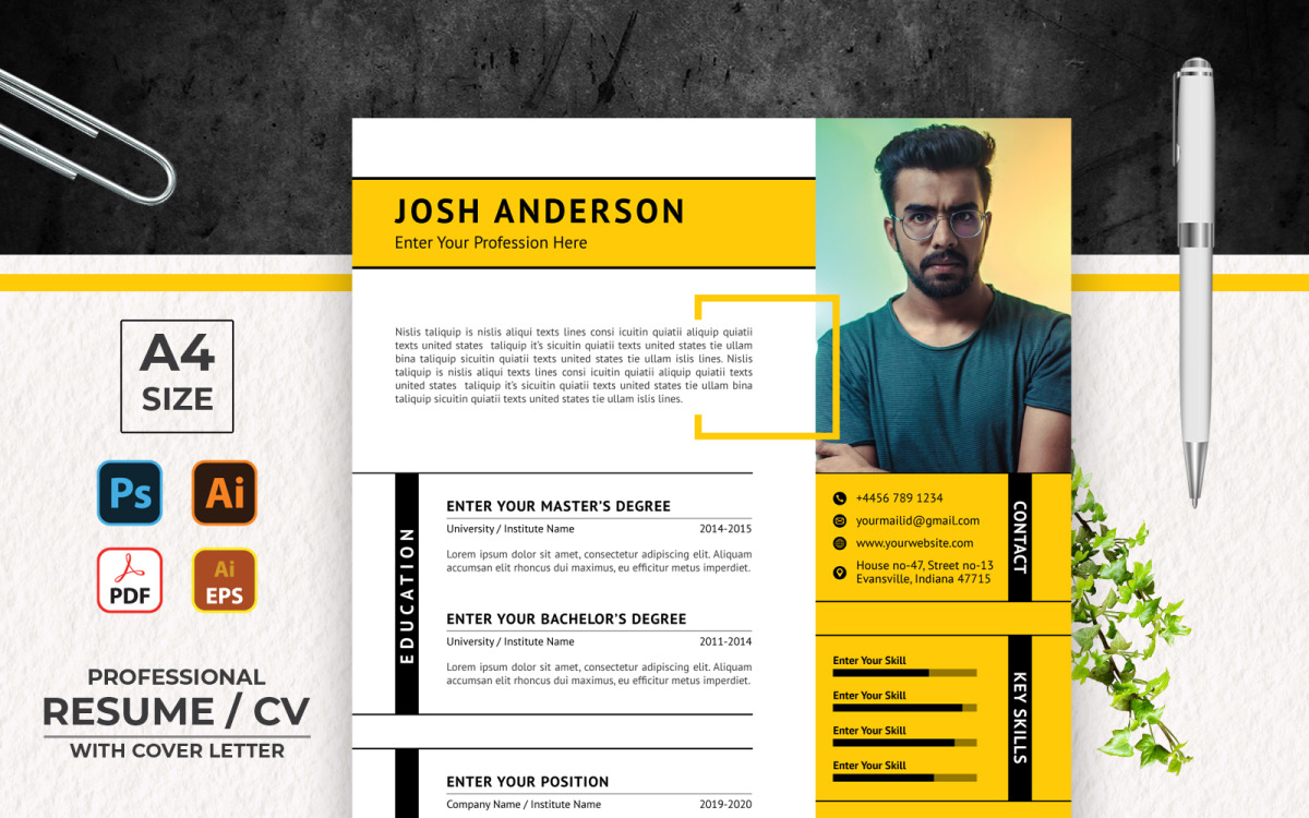 Black and Yellow Printable Resume Templates - TemplateMonster