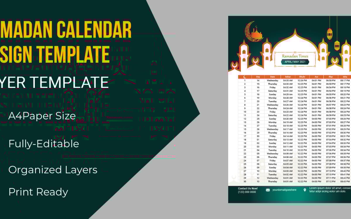 Hijri islamic Calendar 2021 for Ramadan Corporate Identity Template