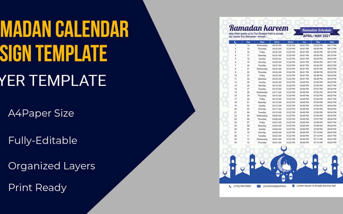 Calendrier Ramadan - Bleu - Ramadan Mubarak