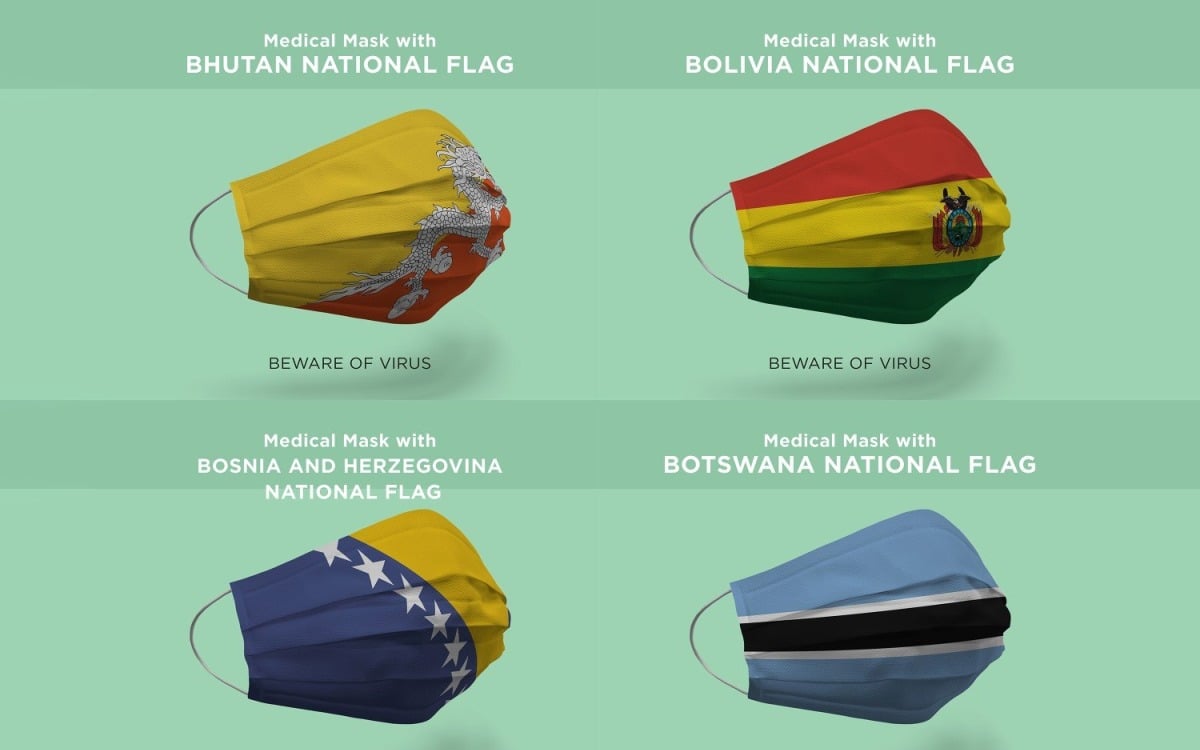 Medical Mask with China Colombia Comoros Congo Nation Flags Product Mockup, image size:1200x750