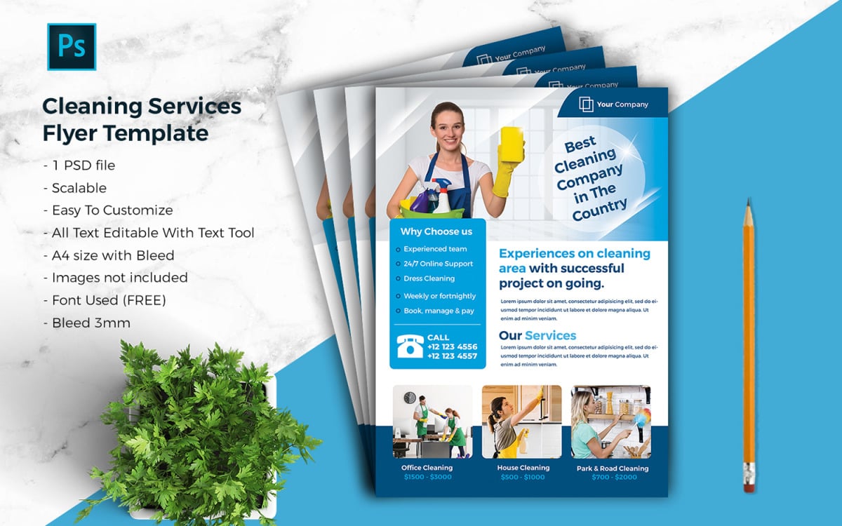 Cleaning Services Flyer Vol.21 Vorlage für Corporate Identity For House Cleaning Flyer Template