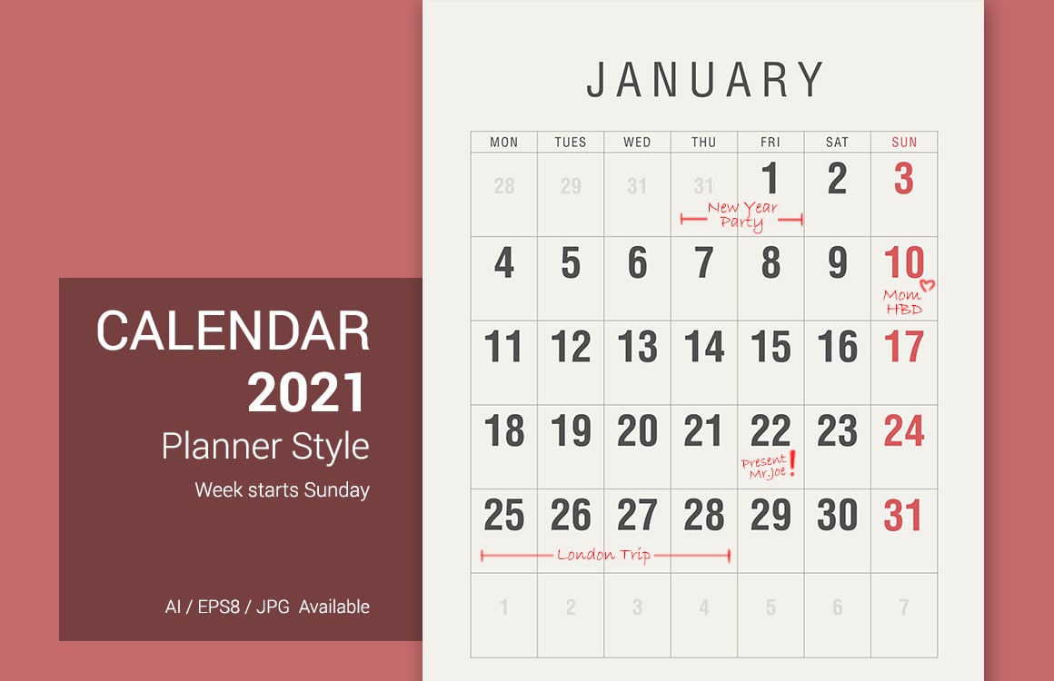 Toestemming Huiswerk maken Gepolijst Kalender 2021 Planner Vintage stijl Week begint maandag Planner