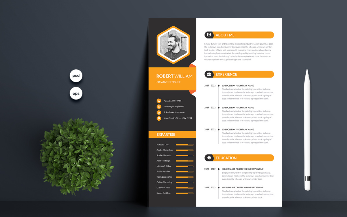 Роберт Вільям Шаблон сучасного резюме - TemplateMonster