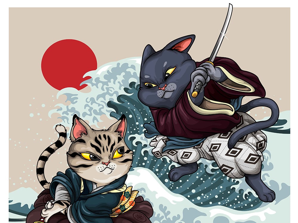 Samurai Cats Cartoon Illustration #181175 - TemplateMonster
