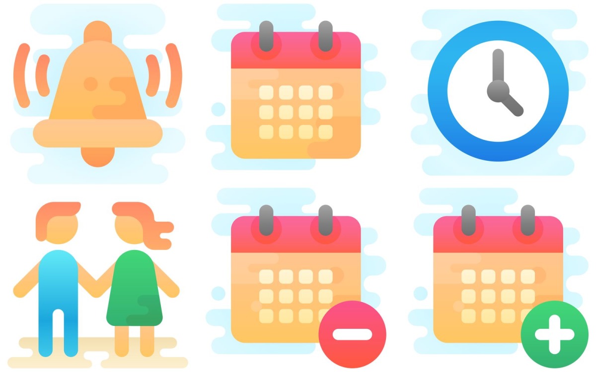 Time And Date Icon Pack in Cute Clipart Style