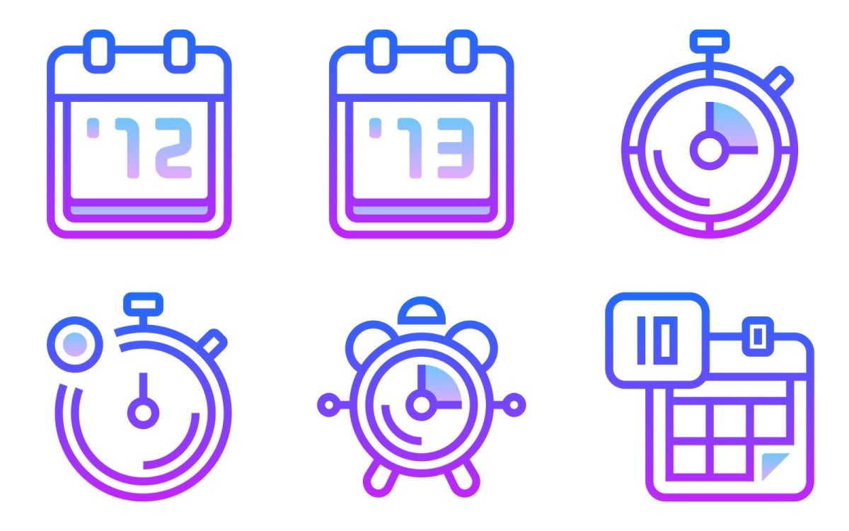 Time And Date Icon Pack in Gradient Style - TemplateMonster