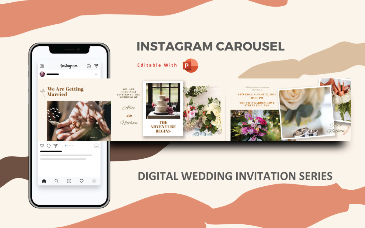 Цифровое свадебное приглашение - шаблон для социальных сетей Instagram  Carousel Powerpoint