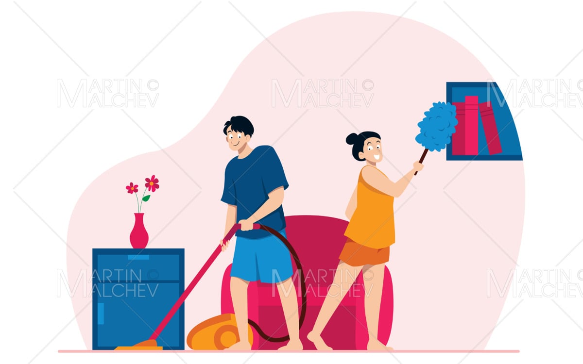 Cleaning the House Vector Illustration TemplateMonster