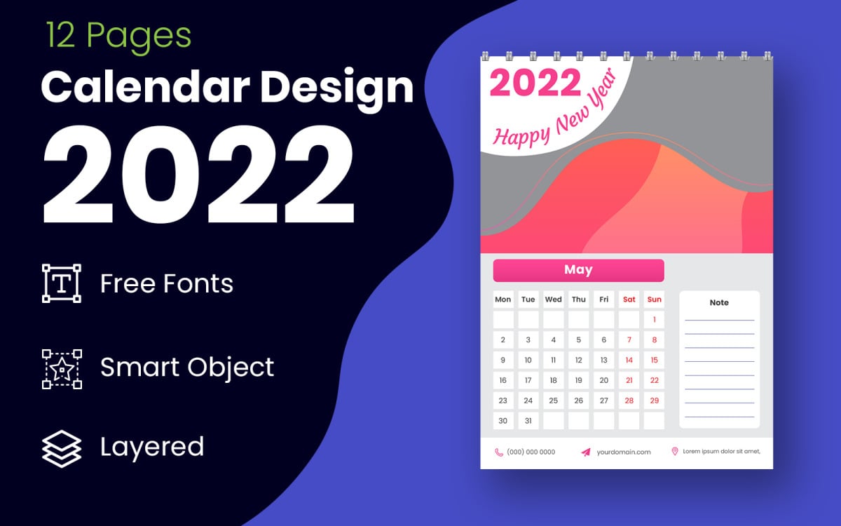 Professional 2022 Calendar Design Template Vector
