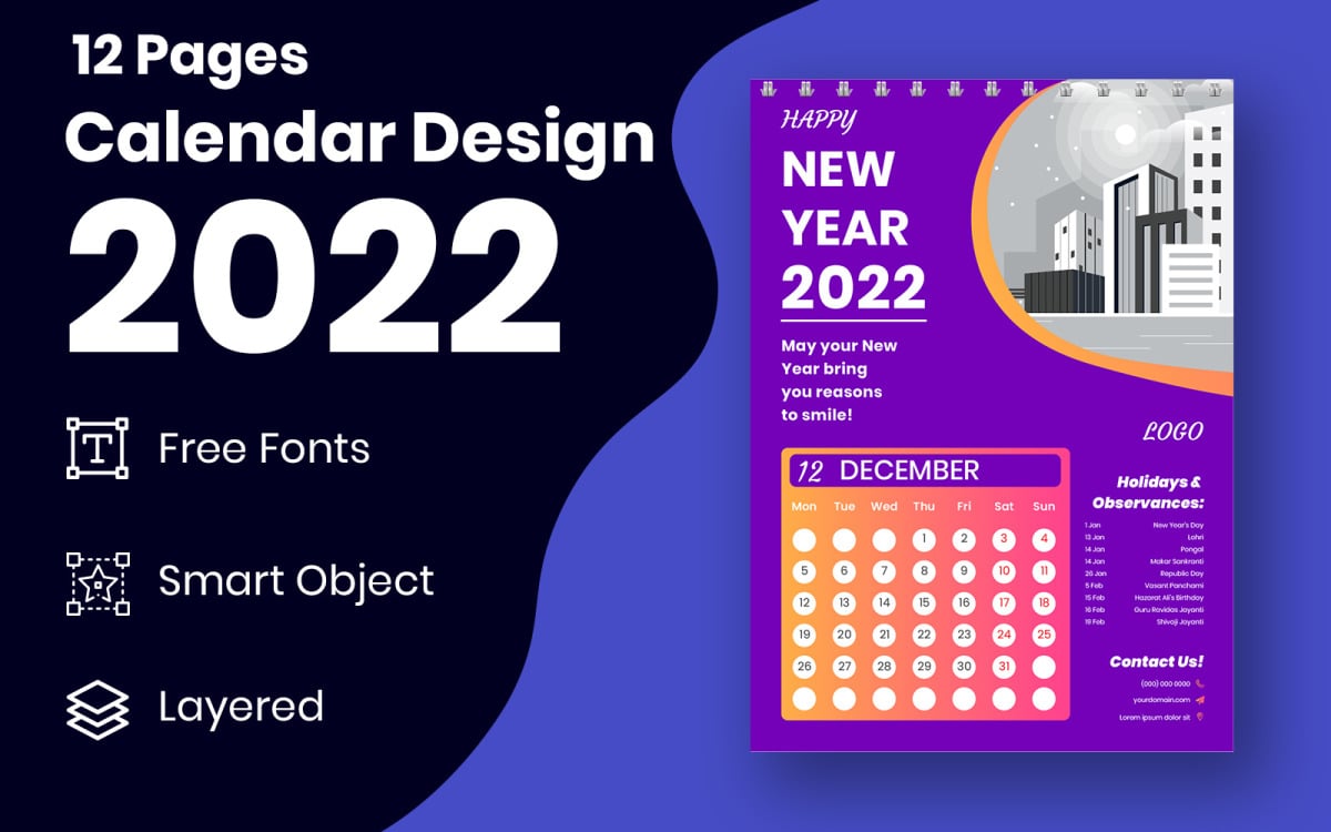 Custom Calendar 2022 Custom Calendar Design Template 2022 - Templatemonster