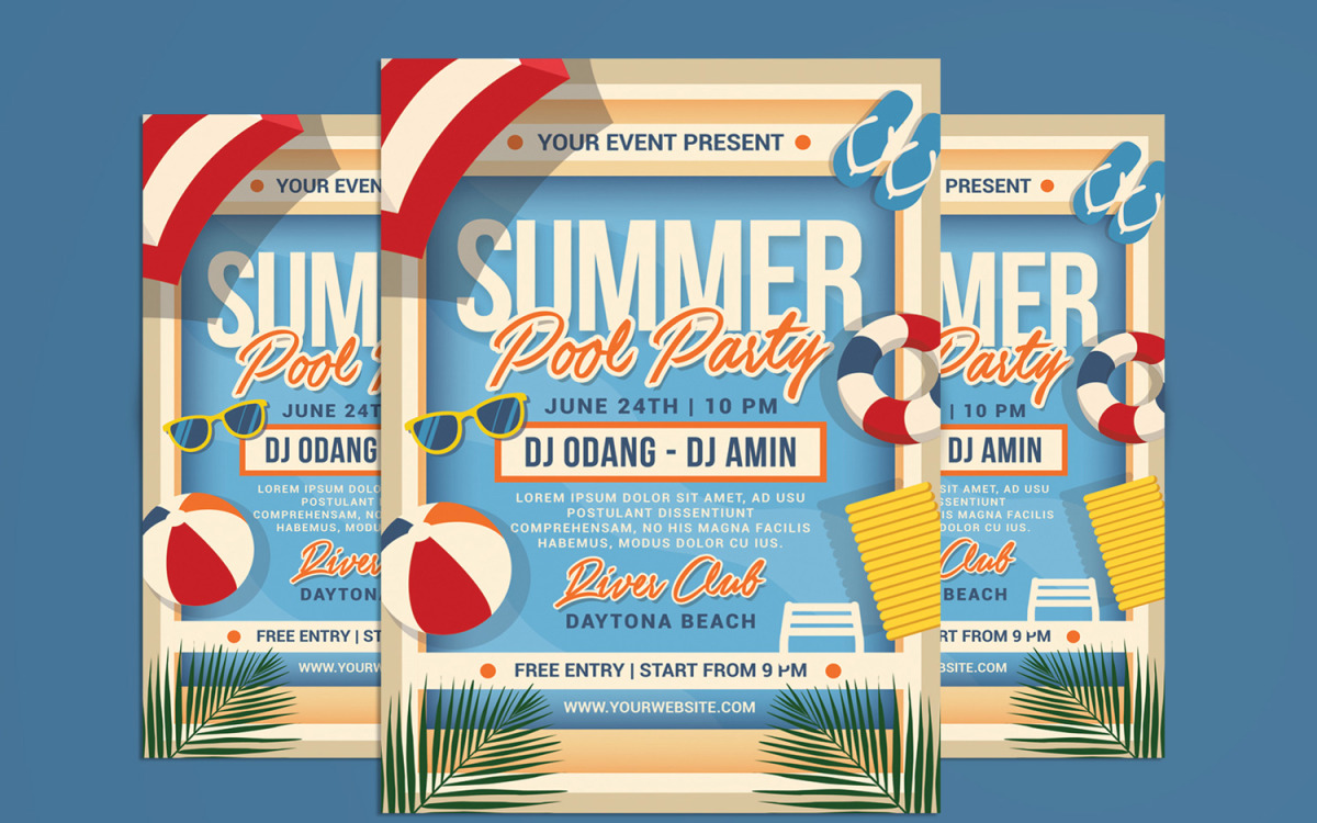 Summer Pool Party Flyer Template #187358 - TemplateMonster