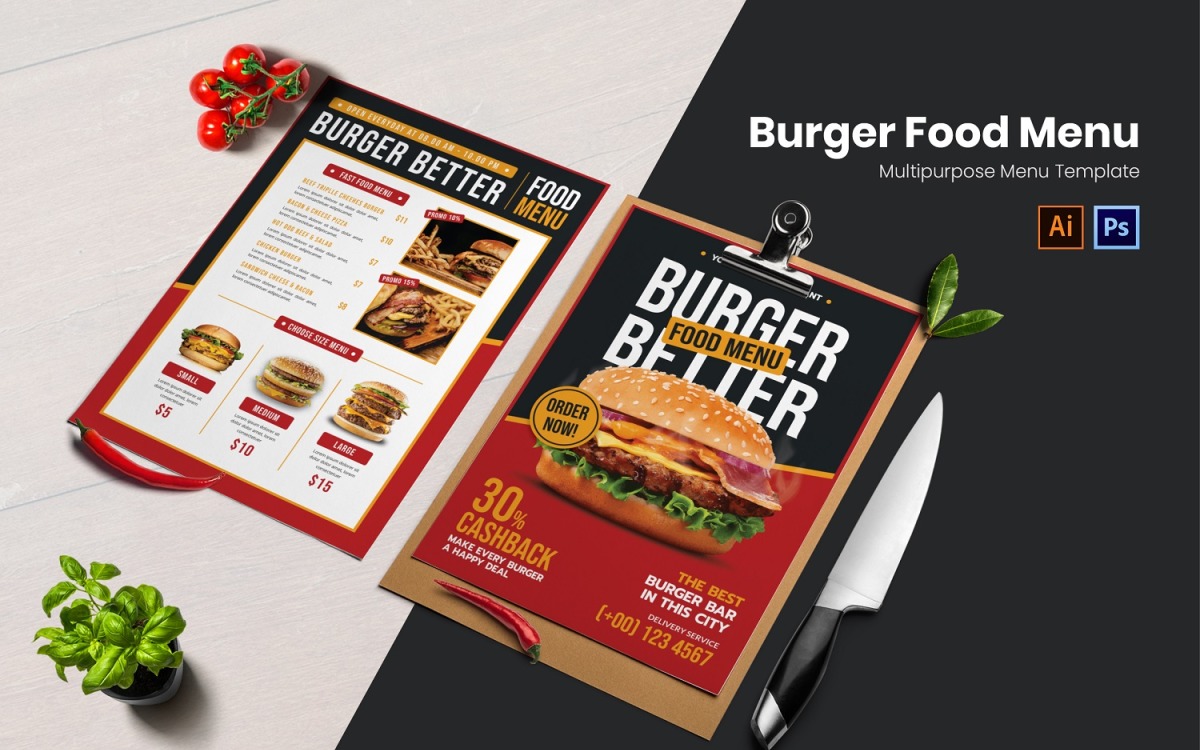 Шаблон печати меню Burger Better Food - TemplateMonster