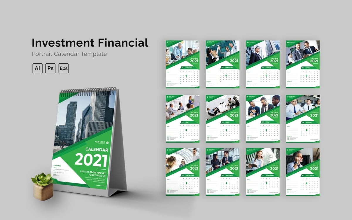 Investment Financial Calendar Portrait TemplateMonster
