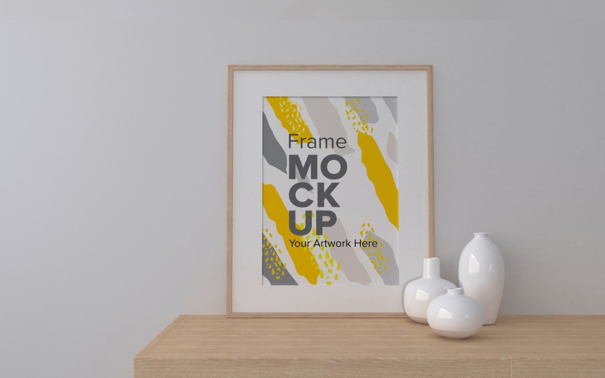 Download Frame With Vases On A Shelf Mockup Template Templatemonster