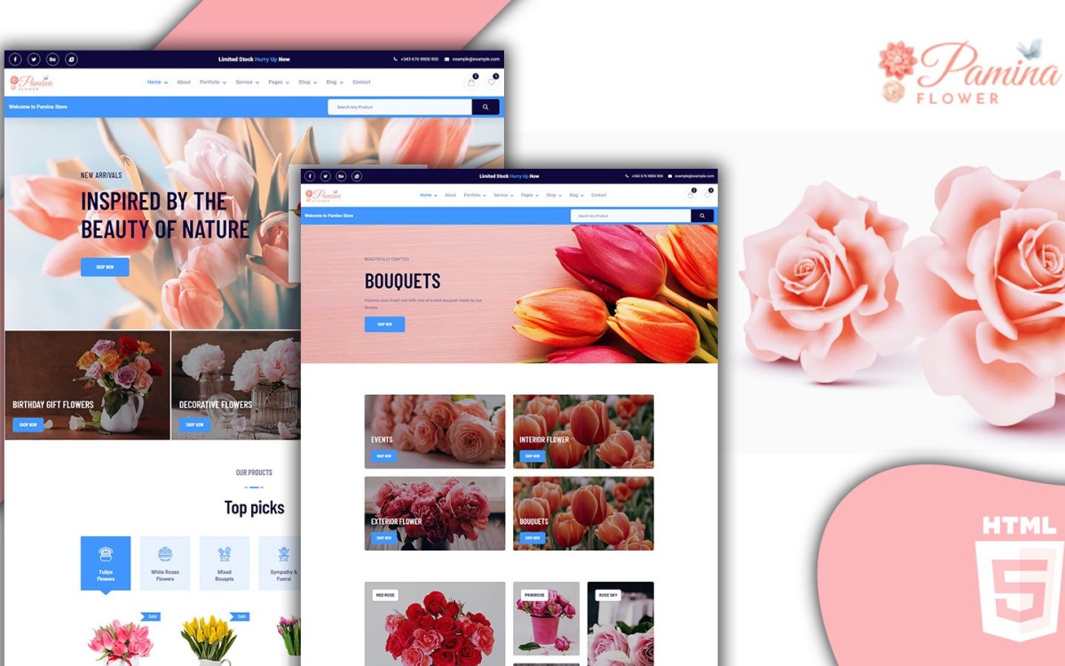 Pamina Swift Plantilla de sitio web HTML5 para floristería y tienda de  flores