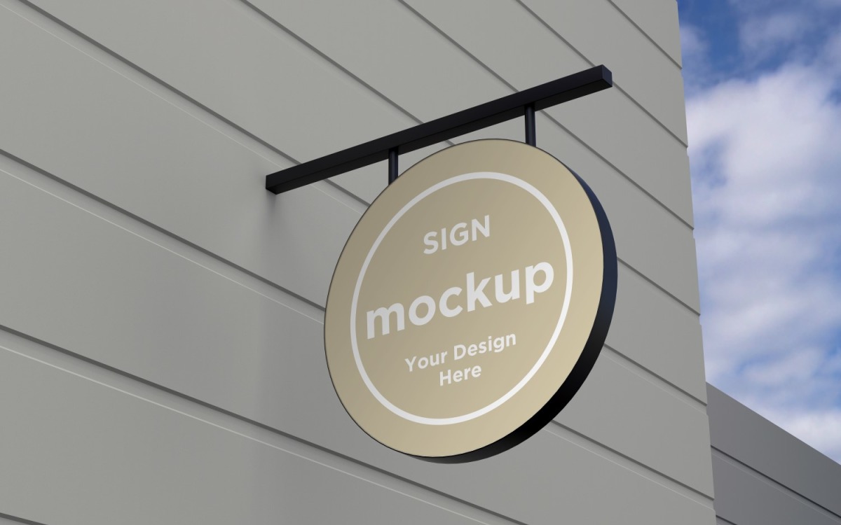 Street hanging mounted on the wall. Signboard for logo