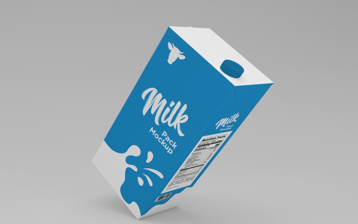 Download Milk Pack One Liter Box Packaging Mockup Template