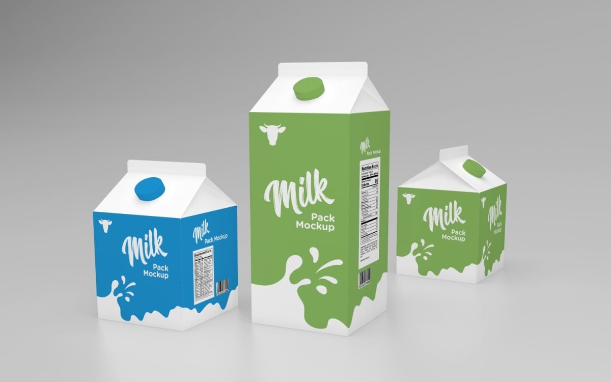 Milk Pack Packaging One Liters Box And Two Box Half Liters Mockup Template