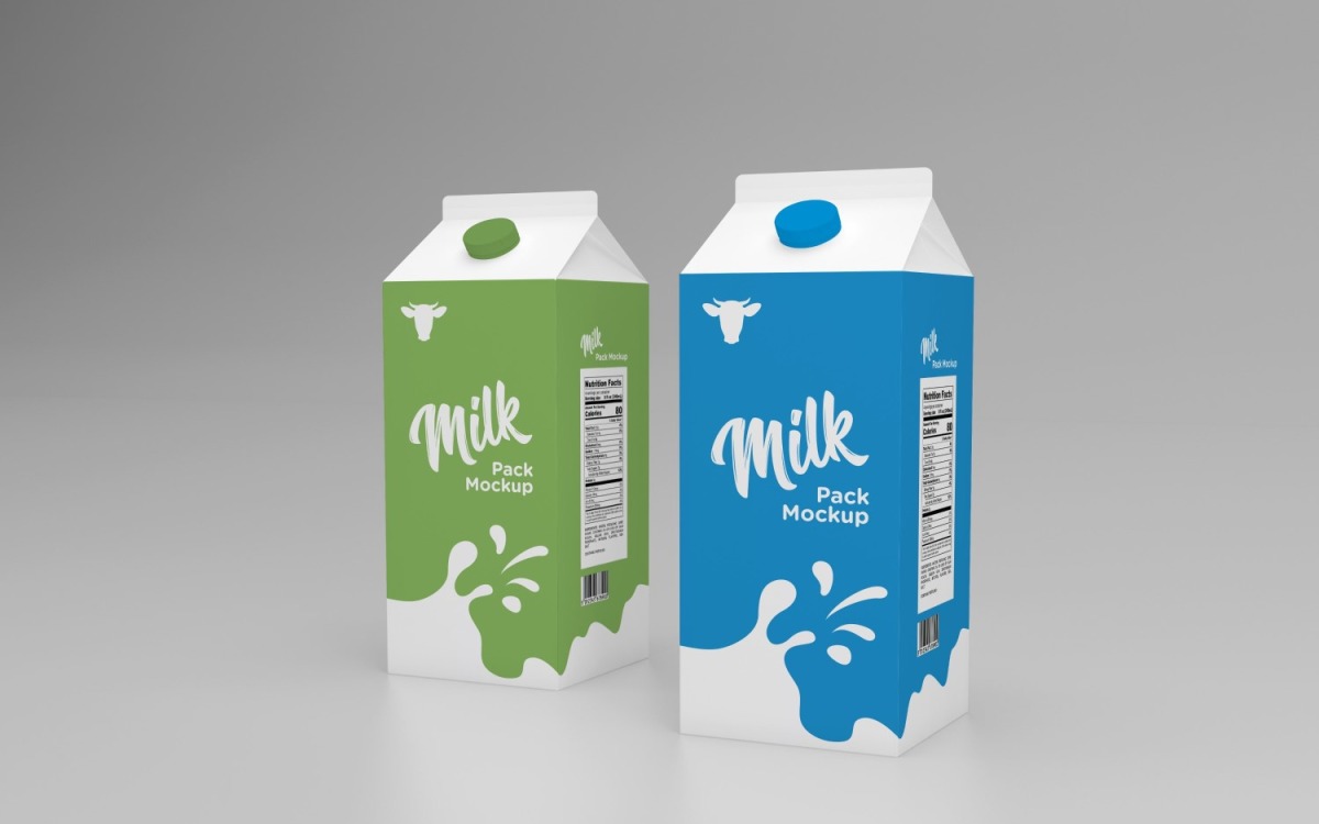 Download Two Milk Packaging One Liters Carton Mockup Template