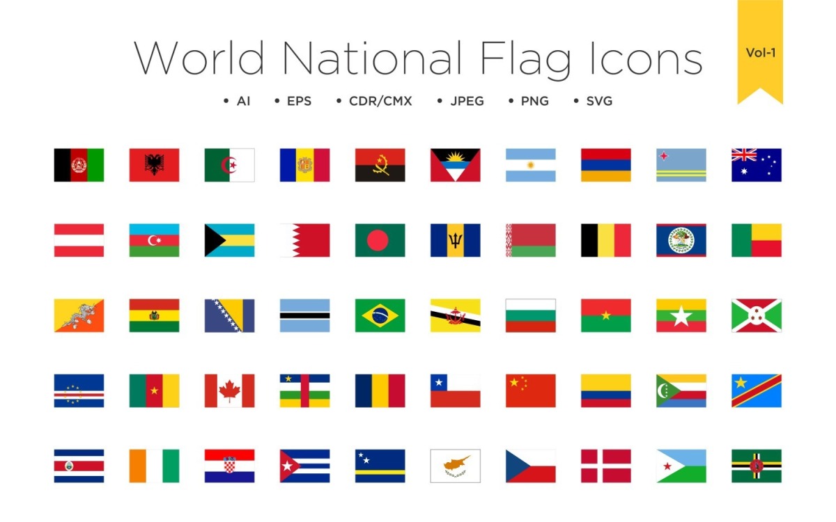 50 Icône du drapeau national du monde Vol 1 - TemplateMonster
