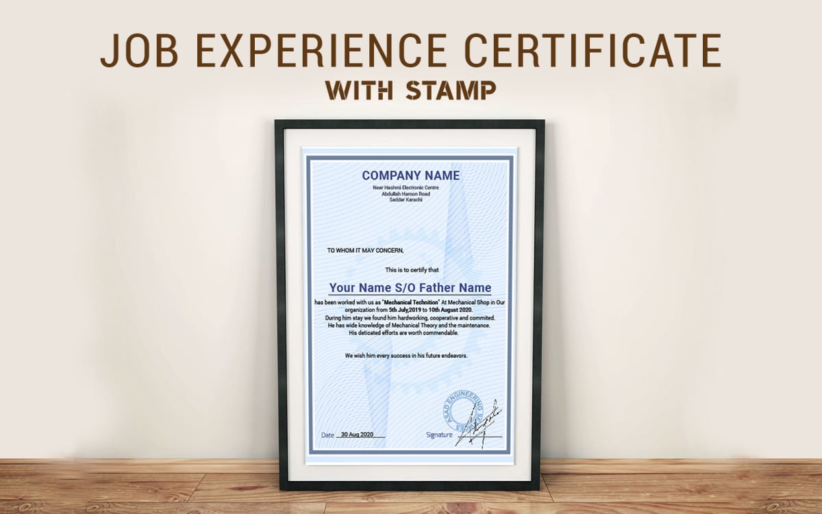 template for experience certificate