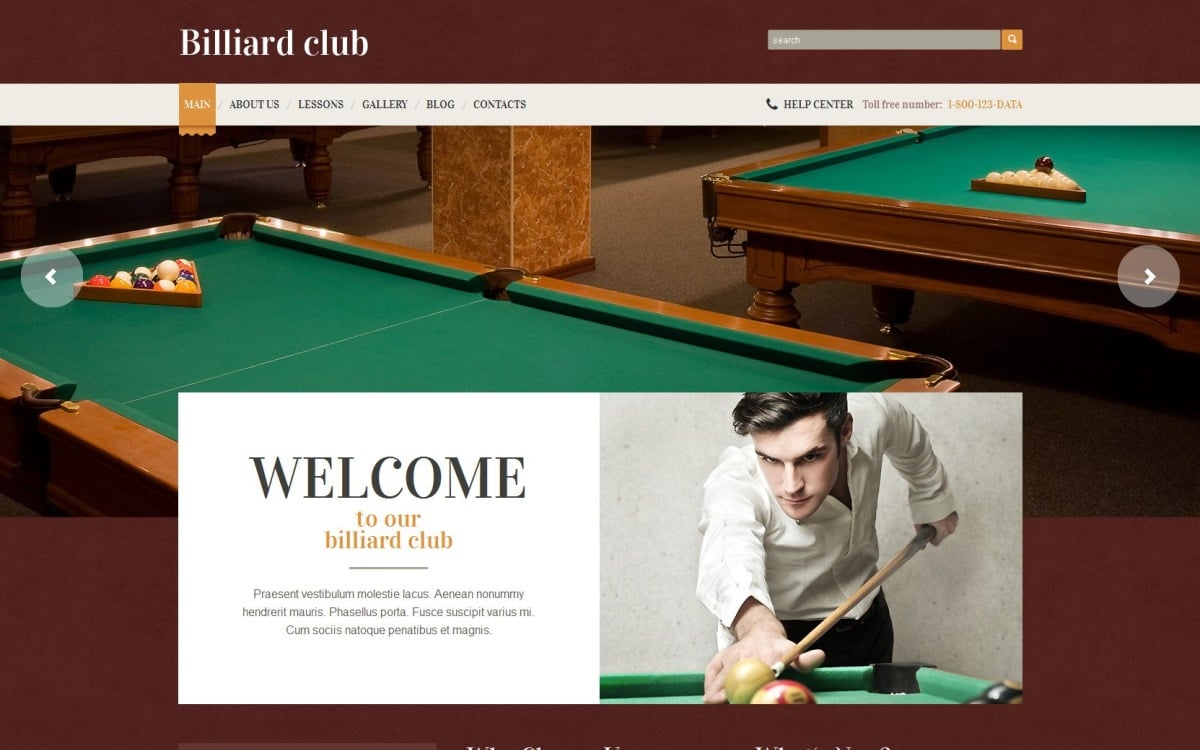 Бесплатный шаблон WordPress для бильярда и настольных игр