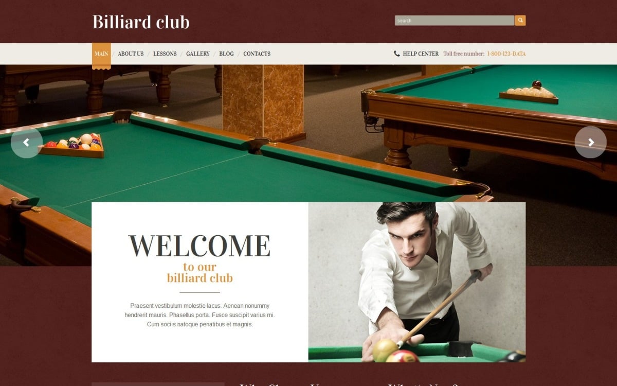 Free WordPress Template for Billiards and Board Games