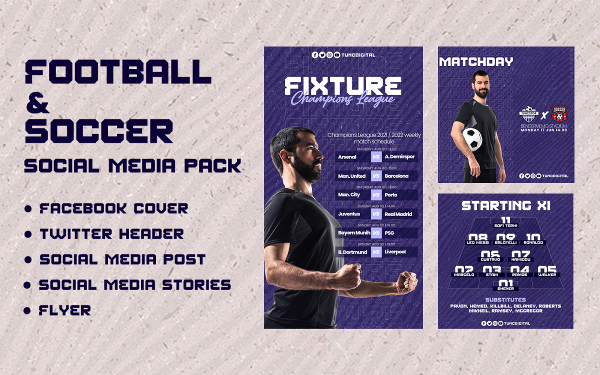 Soccer & Football Social Media Pack - TemplateMonster