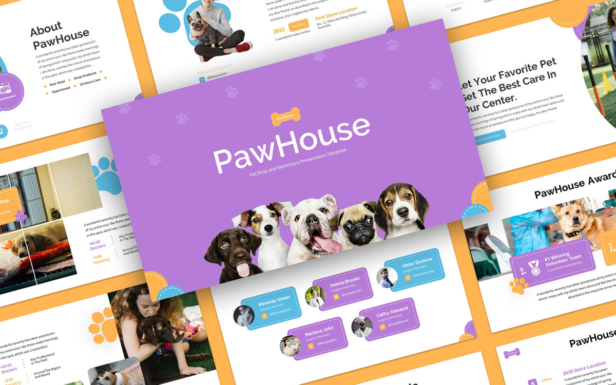 PawHouse and Veterinary PowerPoint Template Free Download